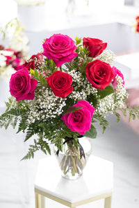Red Pink Rose Vase Arrangement Vancouver & Red Deer Florist | House of Fiori Valentines Day Flowers