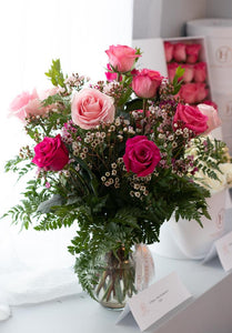 Red Pink Rose Vase Arrangement Vancouver & Red Deer Florist | House of Fiori Valentines Day Flowers