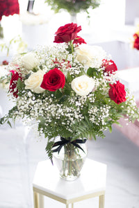 Red White Rose Vase Arrangement Vancouver & Red Deer Florist | House of Fiori Valentines Day Flowers