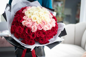 100 ROSE HAND-TIED BOUQUET - IN Vancouver and Red Deer Studio