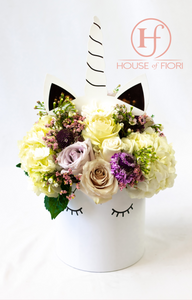 White Unicorn Floral Box Arrangement | Vancouver Florist | Red Deer Studio  | House of Fiori