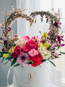 AMORE Heart Shaped Flower Arch in a white hat box Vancouver and Red Deer Florist