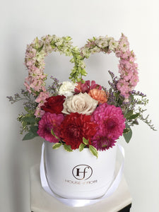 AMORE  Heart Shaped Flower Arch in a white hat box Vancouver and Red Deer Florist