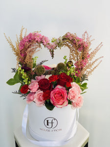 AMORE  Heart Shaped Flower Arch in a white hat box Vancouver and Red Deer Florist