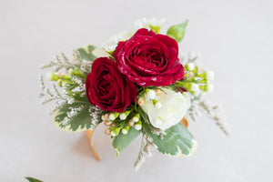 White and Red Roses Corsage available in Vancouver and Red Deer Studio