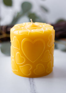 Love 3.5in Round Pure Beeswax BC Candle available in Vancouver and Red Deer Studio 