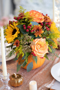 Orange Pumpkin Flower Centerpieces at House of Fiori ini Vancouver and Red Deer Studio
