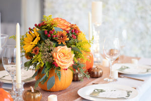 Orange Pumpkin Flower Centerpieces at House of Fiori ini Vancouver and Red Deer Studio