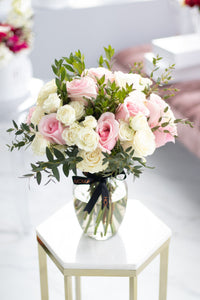 Pink White Rose Vase Arrangement Vancouver & Red Deer Florist | House of Fiori Valentines Day Flowers